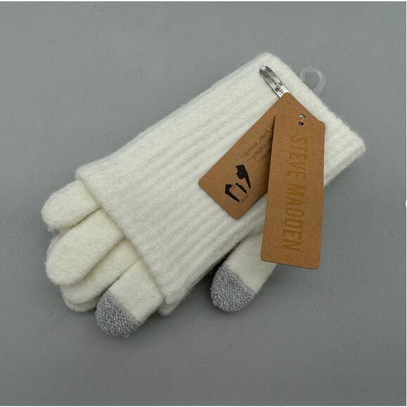 Steve Madden Gloves Womens One Size White EZ Tap Cozy Warm Neutral Essentials - Picture 1 of 6